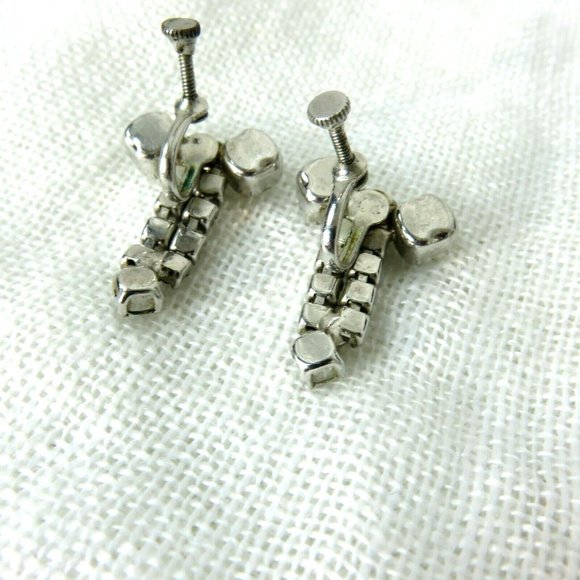 Vintage Screw Back Earrings Crystal Rhinestone Dangle Bowtie Ribbon Unmarked - Picture 7 of 12